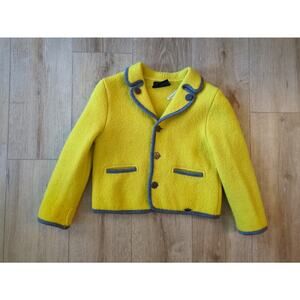 Giesswein Kids 7-8 Wool Yellow Blue Trim Button Coat